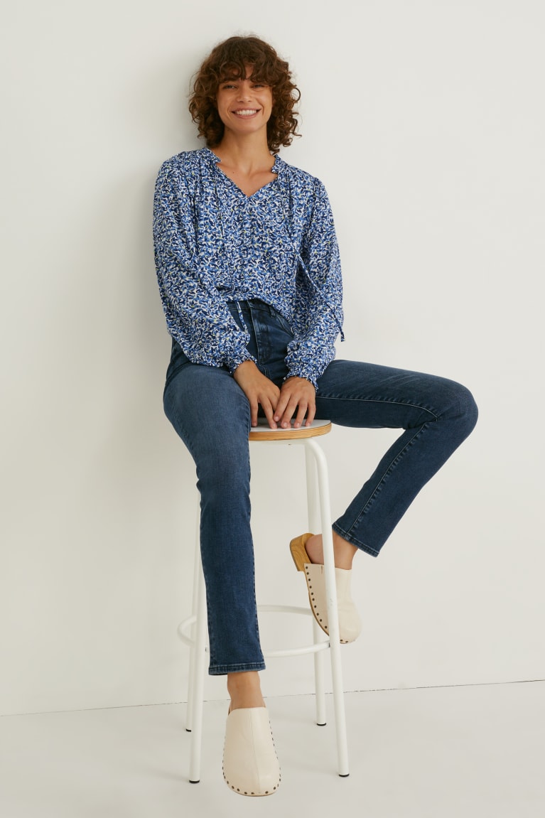 Dark Blue / White C&A Lenzing™ Ecovero™ Floral Women's Blouses | PSGEH-5310