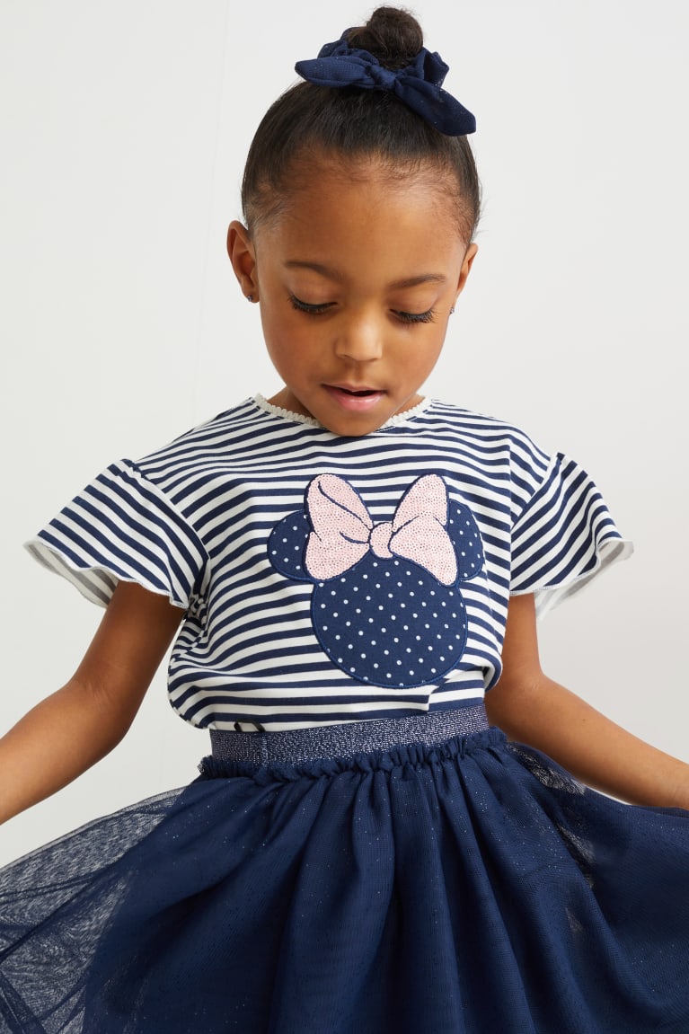 Dark Blue / White C&A Minnie Mouse Set Sleeve , And Scrunchie Girls' T-shirts | ULSWZ-7618