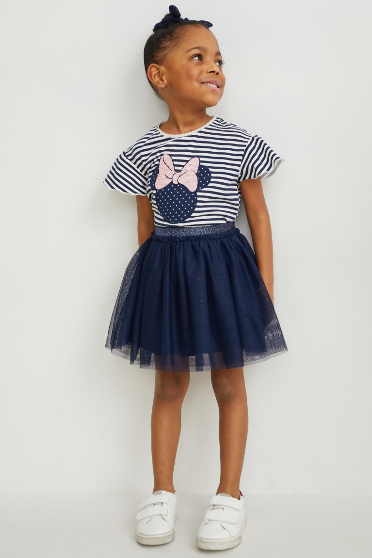 Dark Blue / White C&A Minnie Mouse Set Sleeve , And Scrunchie Girls\' Skirts | XCBWE-9750