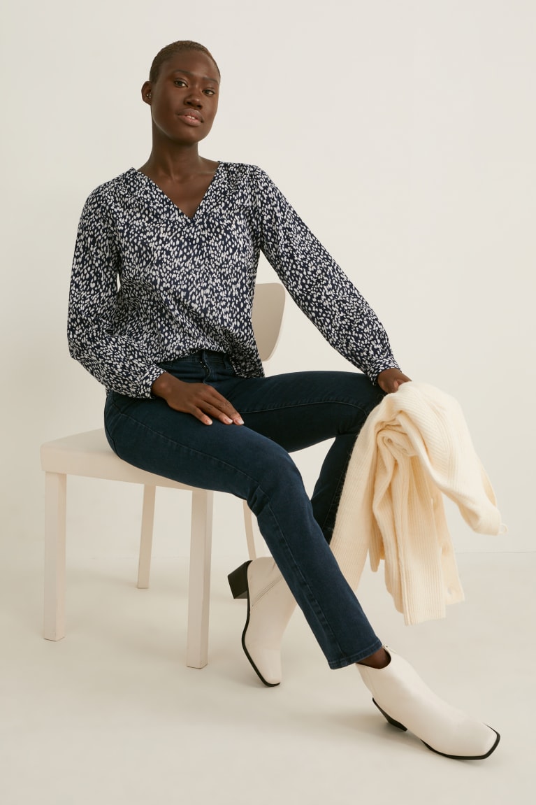 Dark Blue / White C&A Patterned Women's Blouses | CWIFM-8163