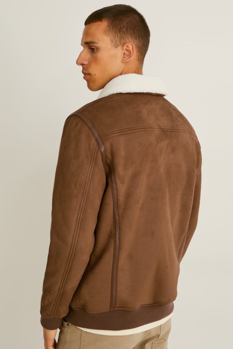 Dark Brown C&A Biker Faux Suede Men's Jackets | CQZXH-5173