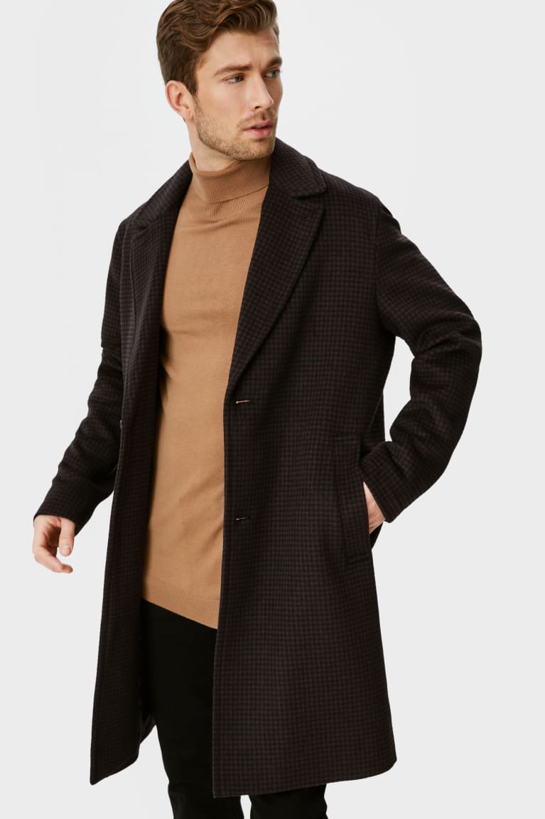 Dark Brown C&A Check Men\'s Coats | DHQLW-5412