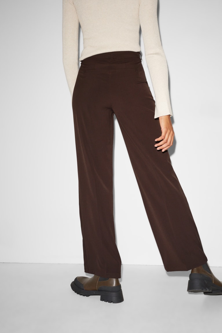 Dark Brown C&A Clockhouse Cloth High Waist Wide Leg Women's Trousers | CGDTS-5804