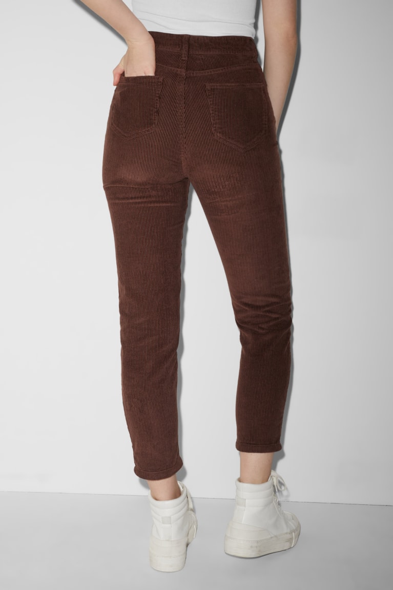 Dark Brown C&A Clockhouse Corduroy Mid-rise Waist Relaxed Fit Women's Trousers | LQIWC-2503