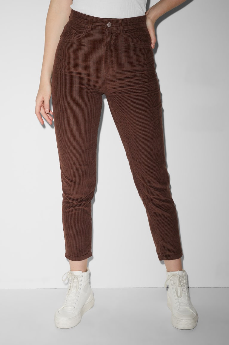 Dark Brown C&A Clockhouse Corduroy Mid-rise Waist Relaxed Fit Women's Trousers | LQIWC-2503