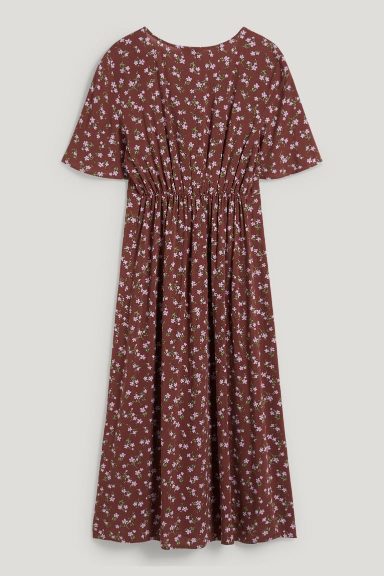 Dark Brown C&A Clockhouse Livaeco™ Fibres Floral Women's Dress | BHEKR-4089