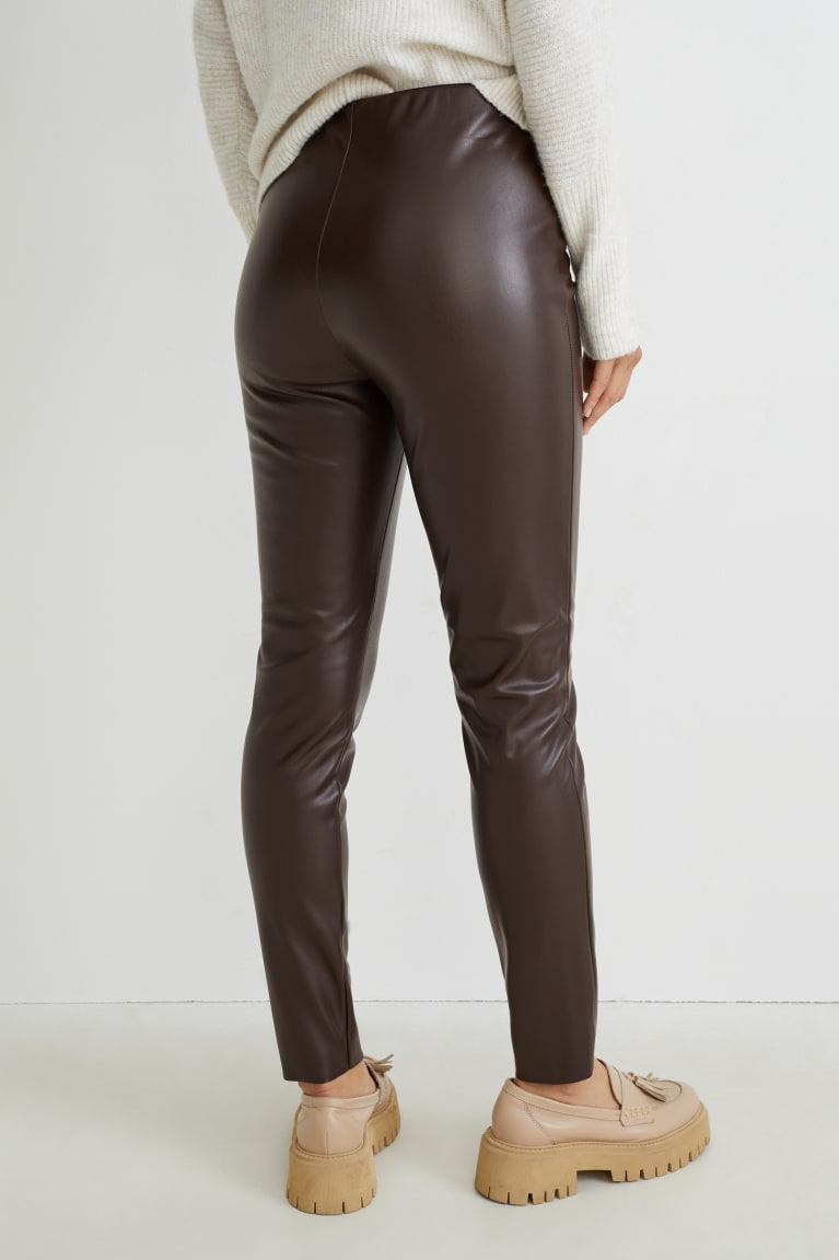 Dark Brown C&A High Waist Skinny Fit Faux Leather Women's Trousers | QOLMS-8697