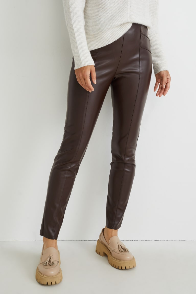 Dark Brown C&A High Waist Skinny Fit Faux Leather Women's Trousers | QOLMS-8697