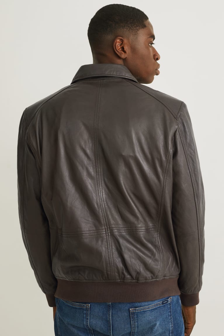 Dark Brown C&A Leather Bomber Men's Jackets | IGNFY-9284