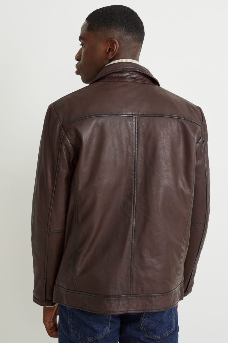 Dark Brown C&A Leather Men's Jackets | RCIUG-2786