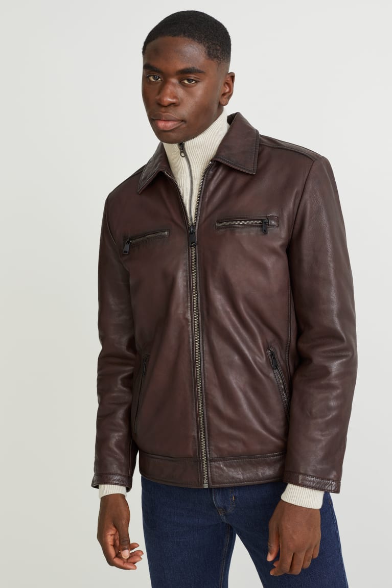 Dark Brown C&A Leather Men\'s Jackets | RCIUG-2786