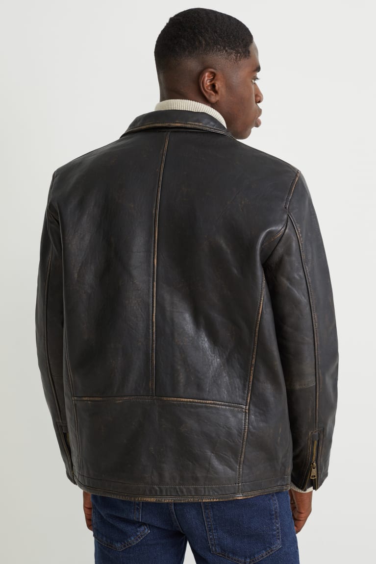 Dark Brown C&A Leather Men's Jackets | XCJDG-4832