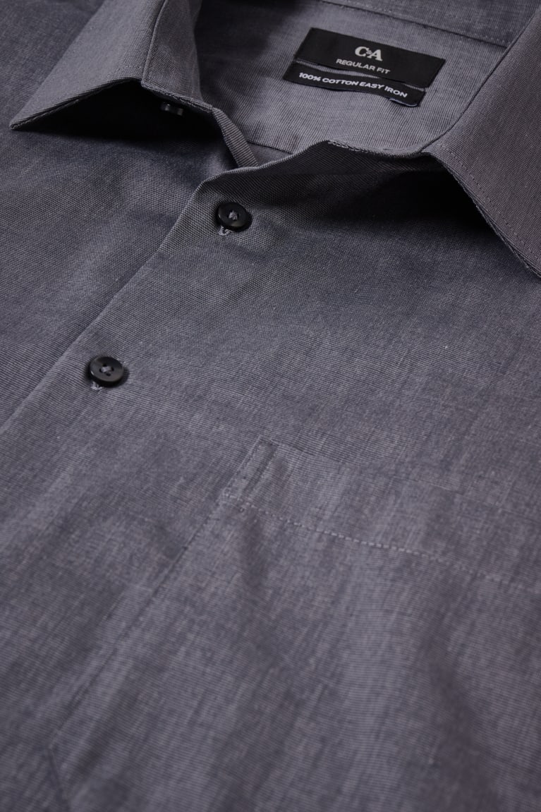 Dark Gray C&A Business Regular Fit Kent Collar Easy-iron Men's Shirts | SZOHK-8160