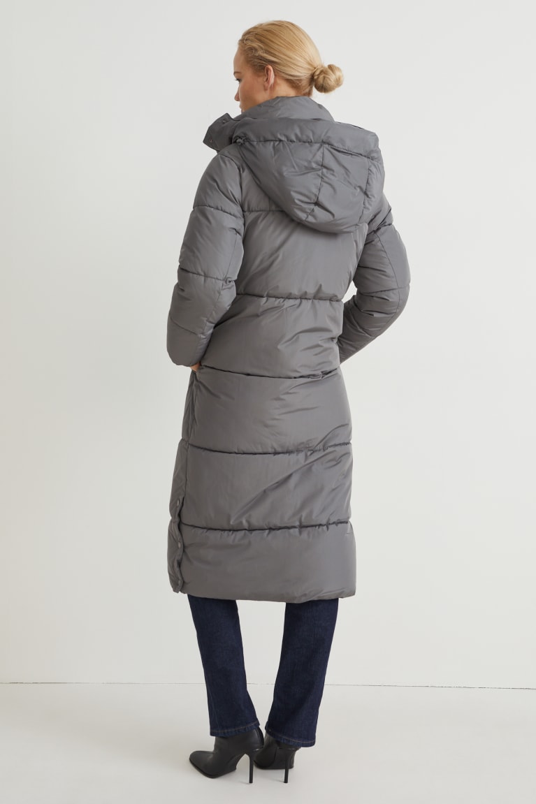 Dark Gray C&A Quilted With Hood Bionic-finish®eco Recycled Women's Coats | OEKIR-7439