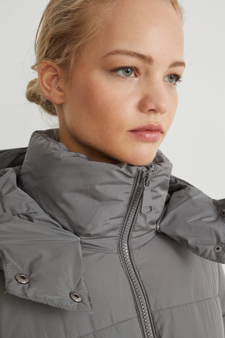 Dark Gray C&A Quilted With Hood Bionic-finish®eco Recycled Women's Coats | OEKIR-7439