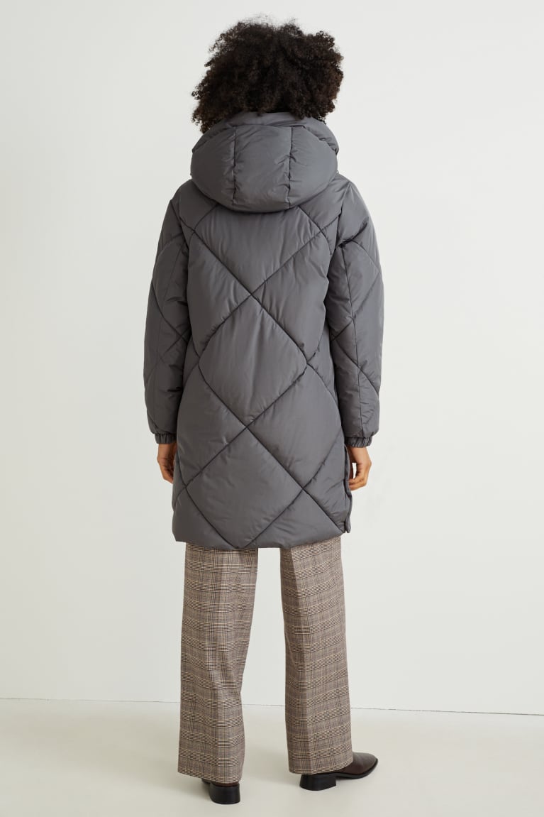 Dark Gray C&A Quilted With Hood Bionic-finish®eco Women's Coats | XWGPM-2351