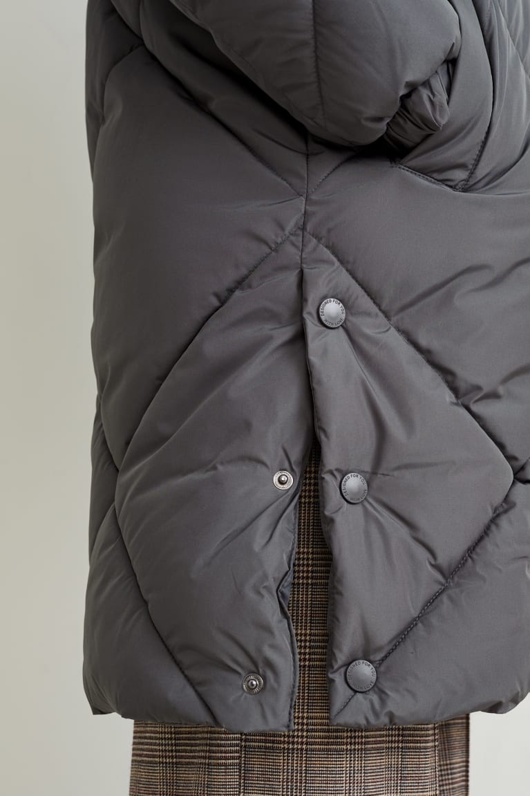 Dark Gray C&A Quilted With Hood Bionic-finish®eco Women's Coats | XWGPM-2351