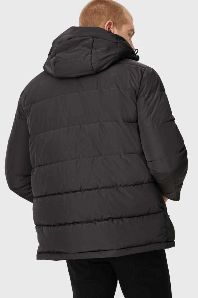 Dark Gray C&A Quilted With Hood Men's Jackets | SHVQW-8350