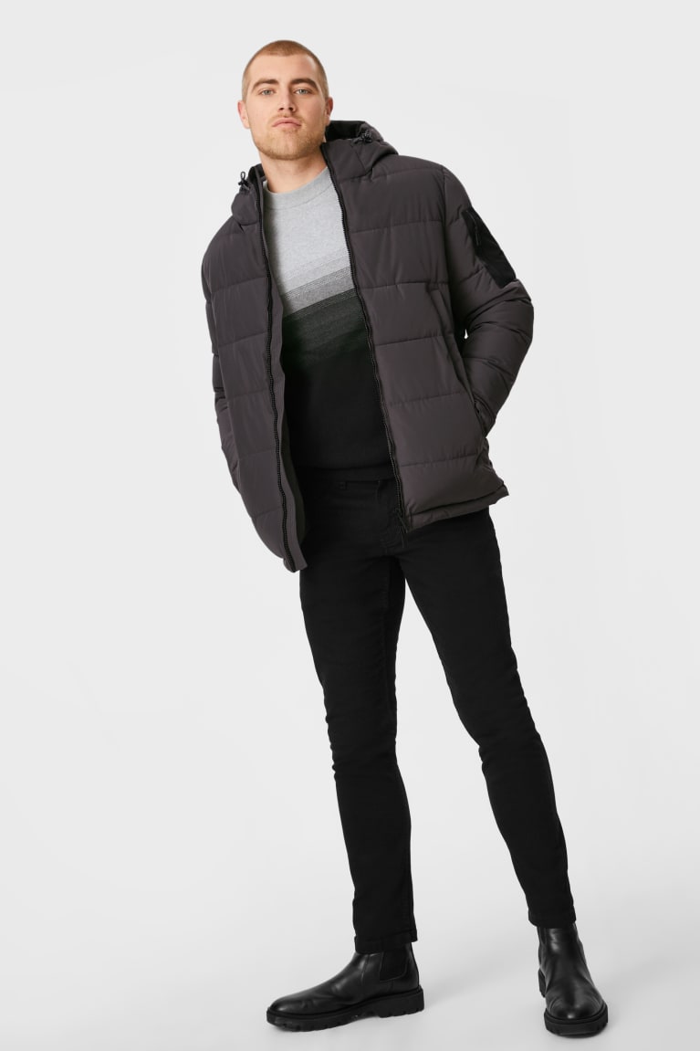 Dark Gray C&A Quilted With Hood Men's Jackets | SHVQW-8350