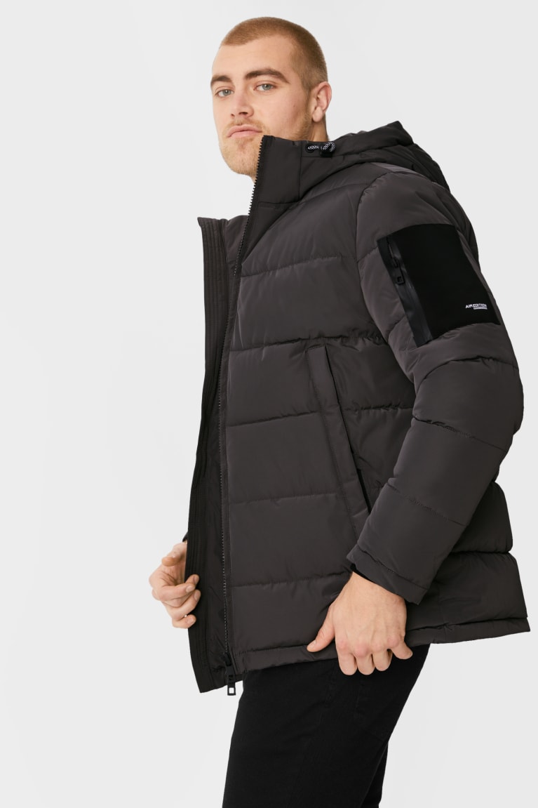 Dark Gray C&A Quilted With Hood Men\'s Jackets | SHVQW-8350