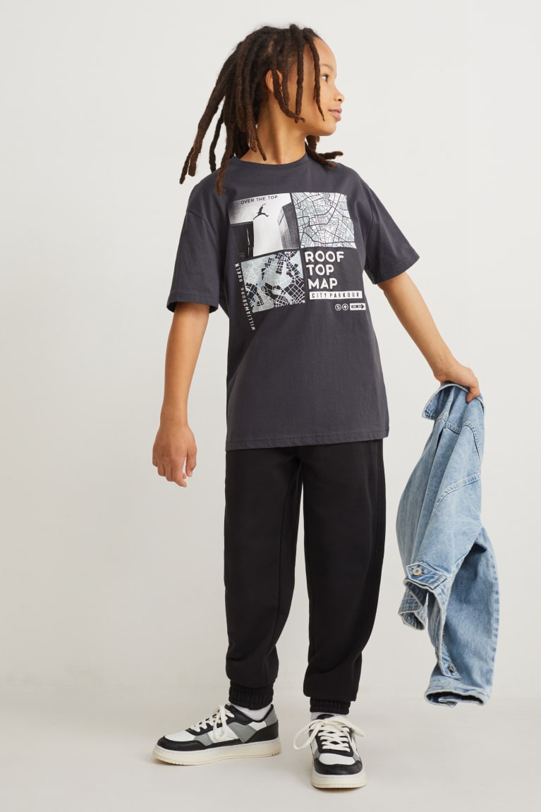 Dark Gray C&A Sleeve With In-conversion Cotton Boys' T-shirts | PWFVB-2705