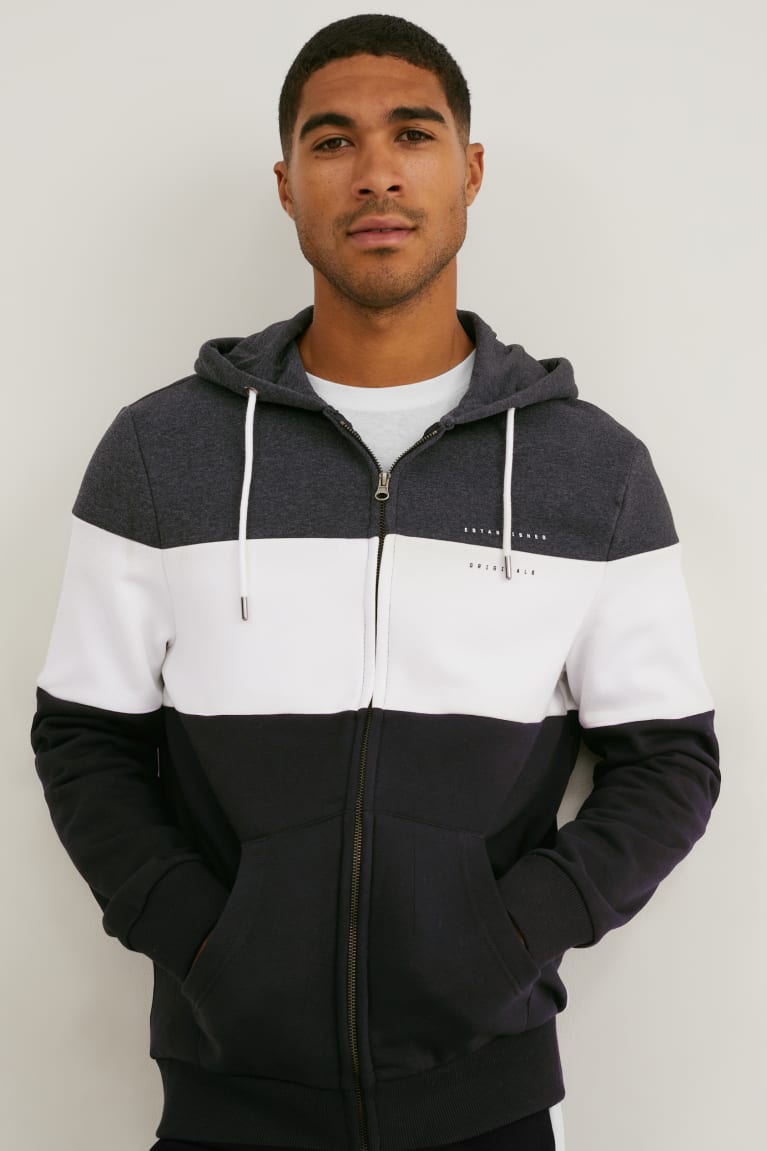 Dark Gray C&A Zip-through With Hood Men\'s Sweatshirts | NVMYQ-9536