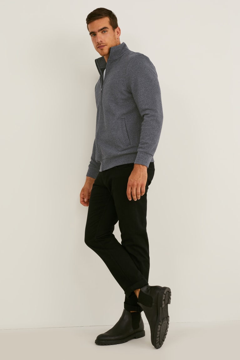 Dark Gray Melange C&A Zip-through With Organic Cotton Men's Sweatshirts | ANHXZ-9256