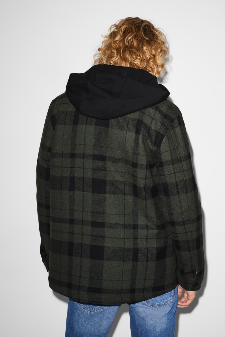 Dark Green / Black C&A Clockhouse With Hood Check Men's Jackets | DCTSG-2569