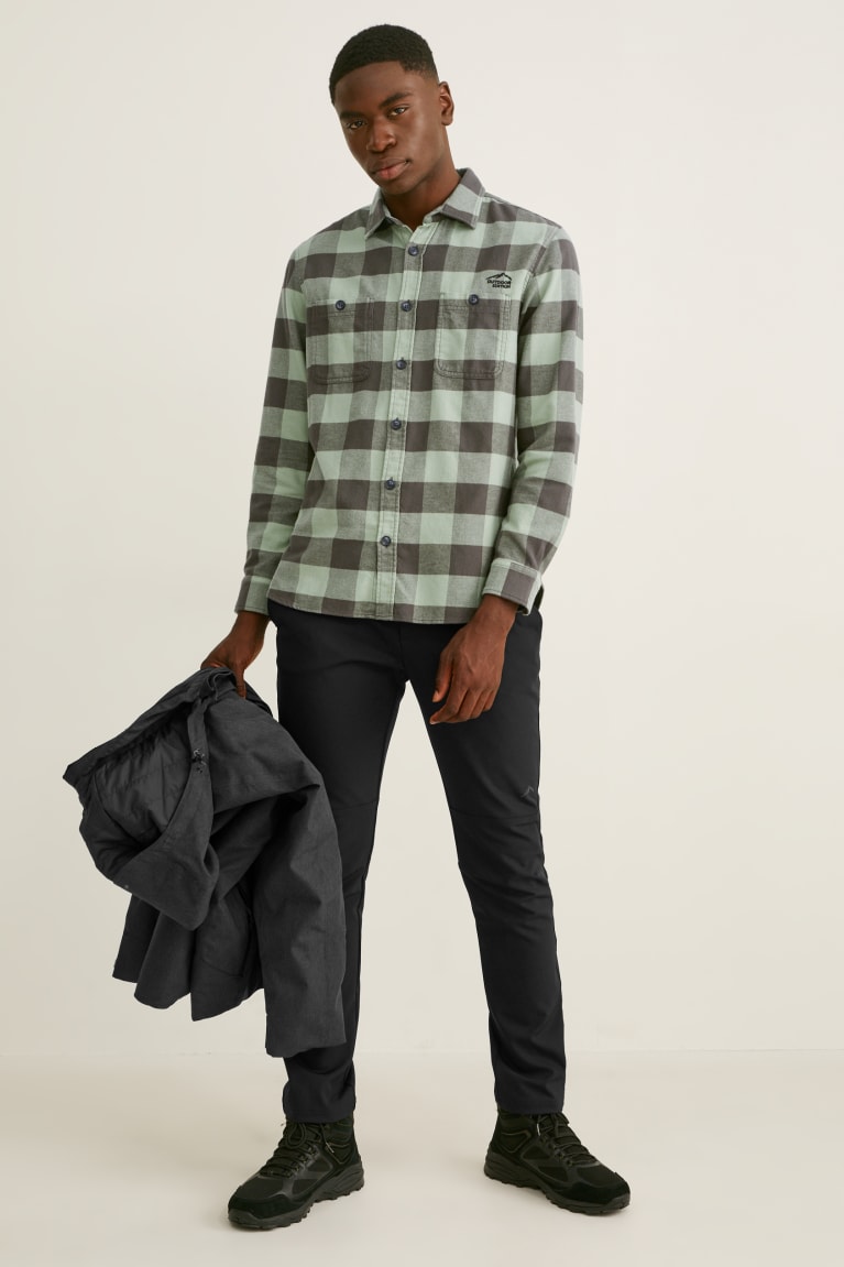 Dark Green / Black C&A Flannel Regular Fit Kent Collar Check Men's Shirts | LQREK-6509