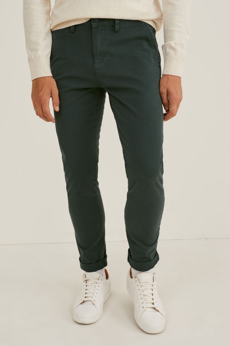 Dark Green C&A Chinos Slim Fit Flex Lycra® Men's Trousers | TWYSX-7023