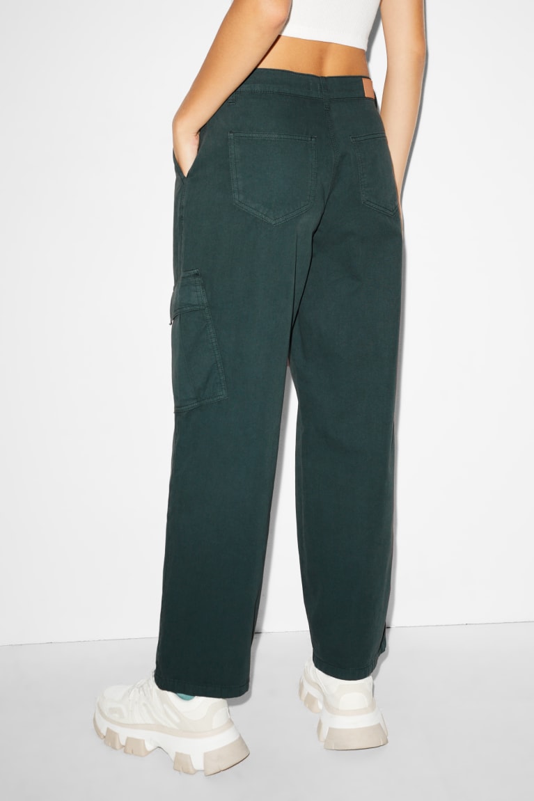 Dark Green C&A Clockhouse Cargo Low Waist Straight Fit Women's Trousers | GUAFJ-8397