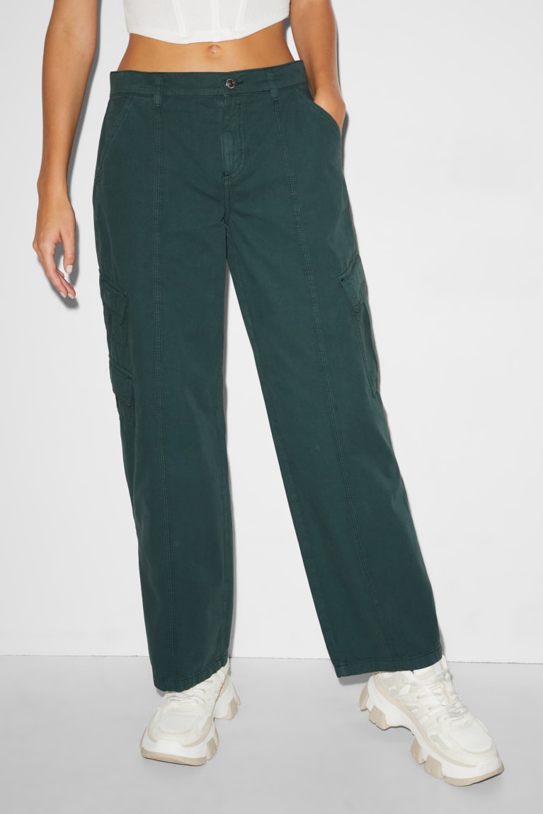 Dark Green C&A Clockhouse Cargo Low Waist Straight Fit Women's Trousers | GUAFJ-8397