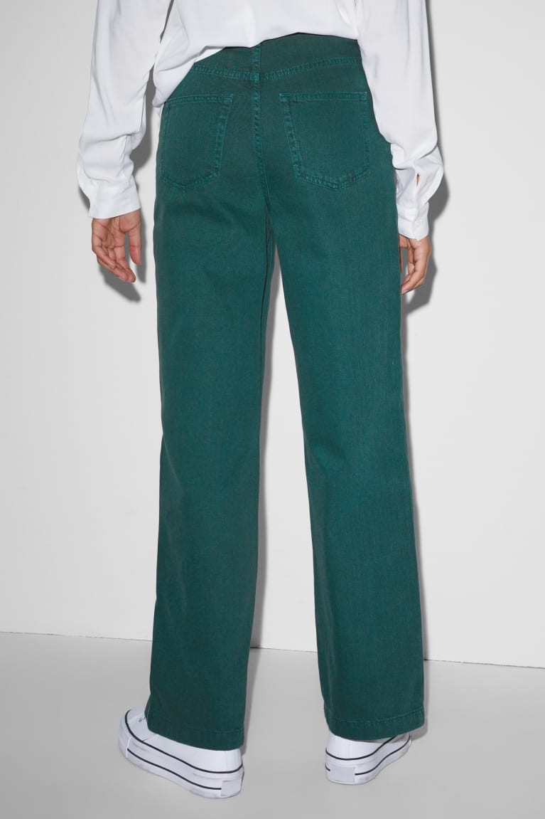 Dark Green C&A Clockhouse High Waist Wide Leg Women's Trousers | PQWEZ-8579