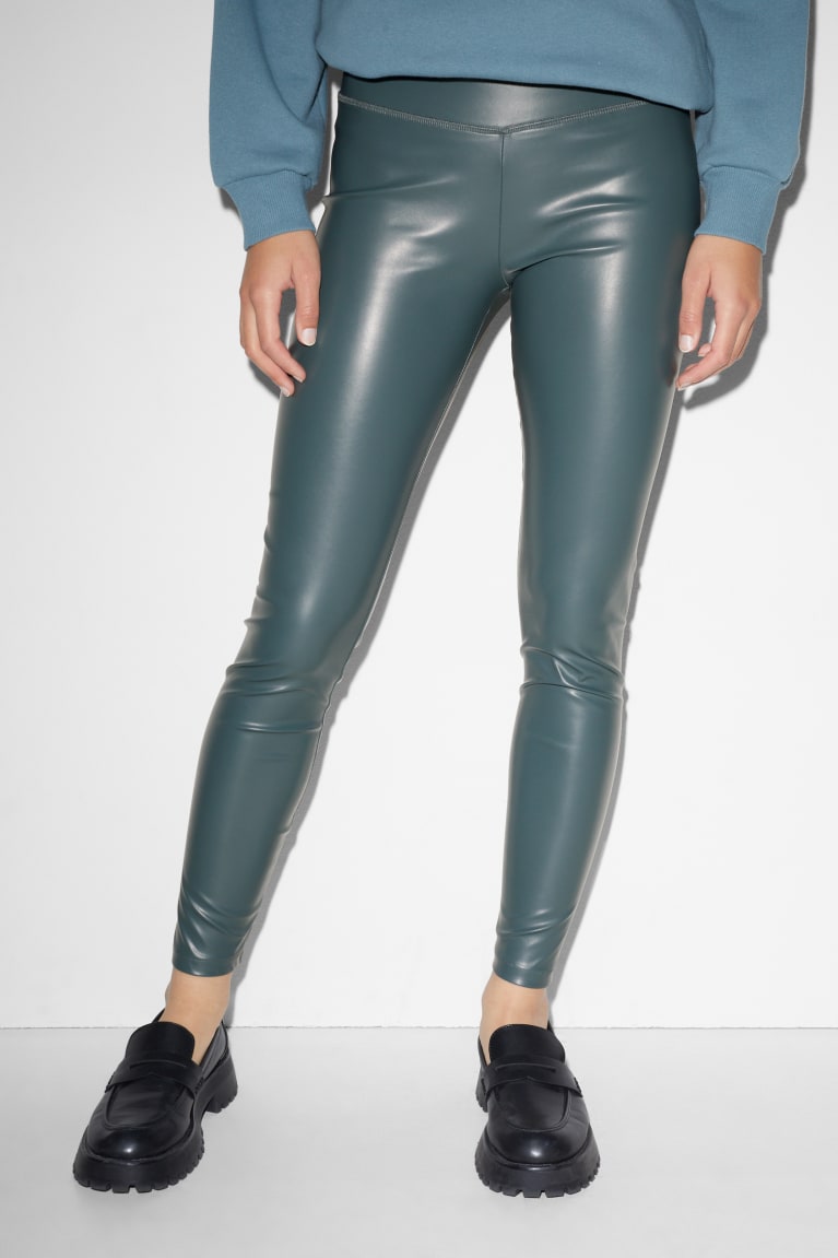 Dark Green C&A Clockhouse Leggings Faux Leather Women's Trousers | DTVZY-0562