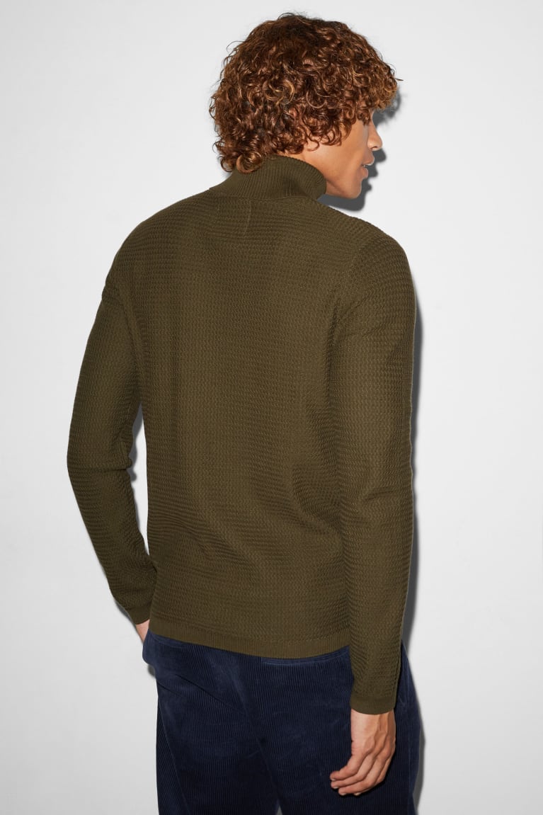 Dark Green C&A Clockhouse Polo Neck Men's Jumper | WHXVT-3254