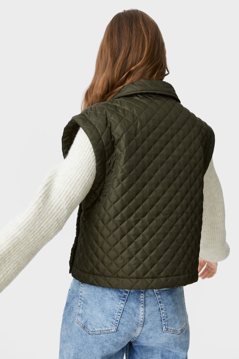 Dark Green C&A Clockhouse Quilted Gilet Women's Jackets | DQOUJ-3016