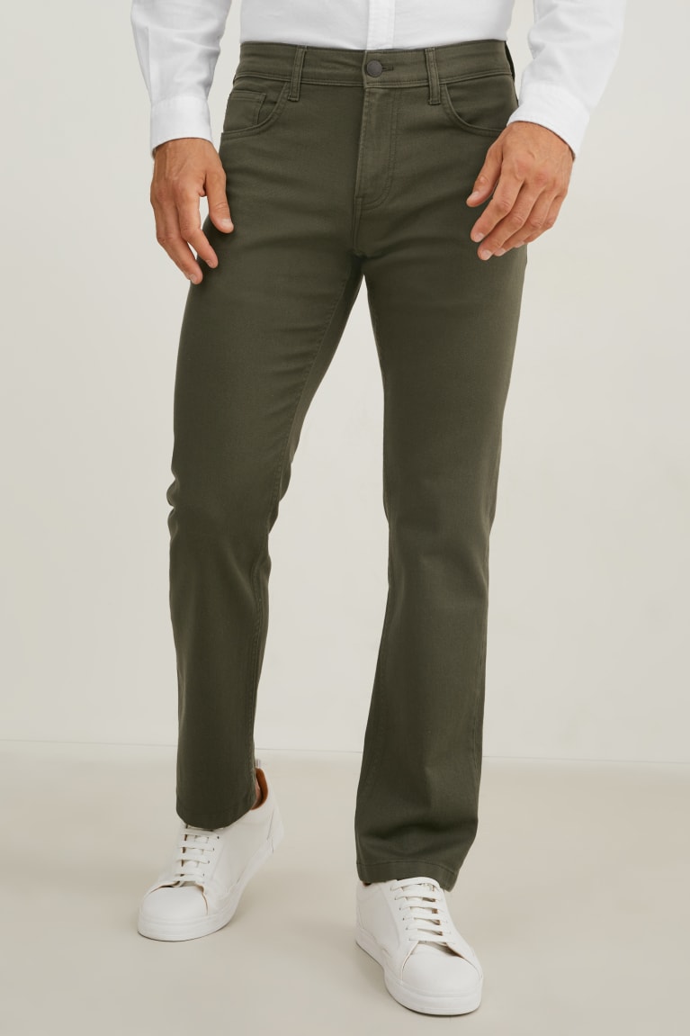 Dark Green C&A Cloth Regular Fit Lycra® Men's Trousers | TLKEP-5639