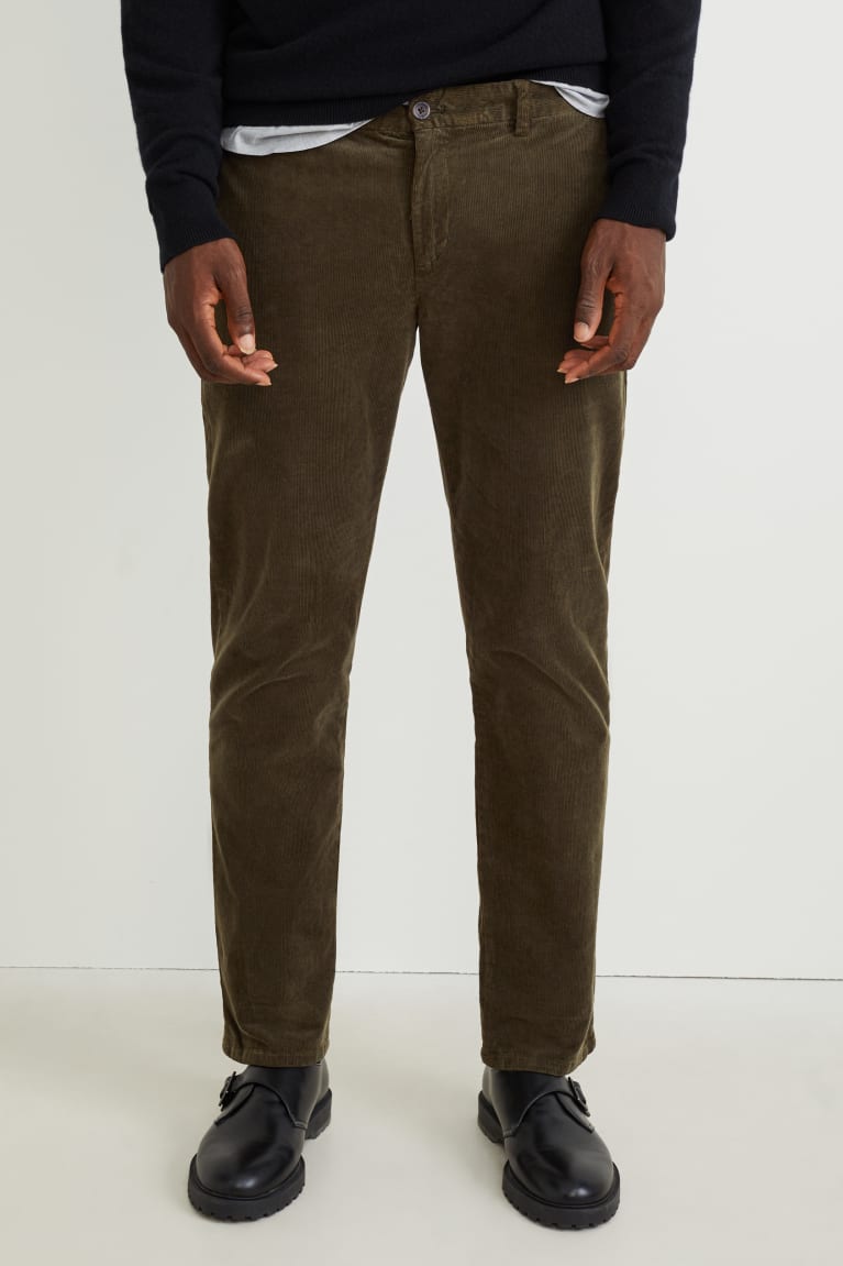 Dark Green C&A Corduroy Chinos Regular Fit Stretch Lycra® Men's Trousers | CJXHL-9145