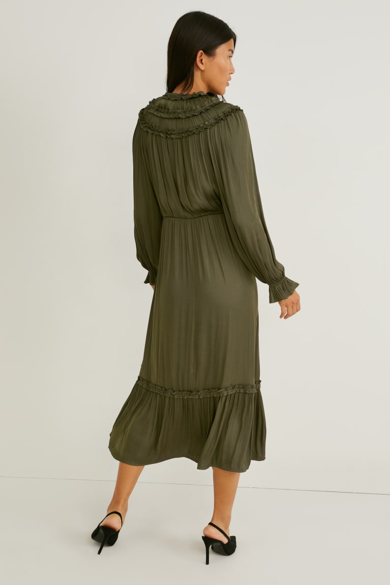 Dark Green C&A Fit & Flare Recycled Women's Dress | QUNSO-3496