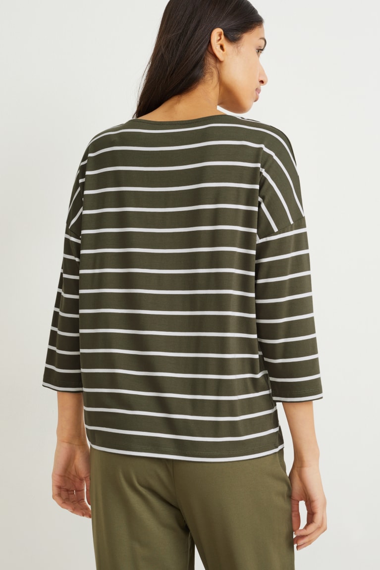 Dark Green C&A Long Sleeve Lenzing™ Ecovero™ Striped Women's Top | CAEDP-5307