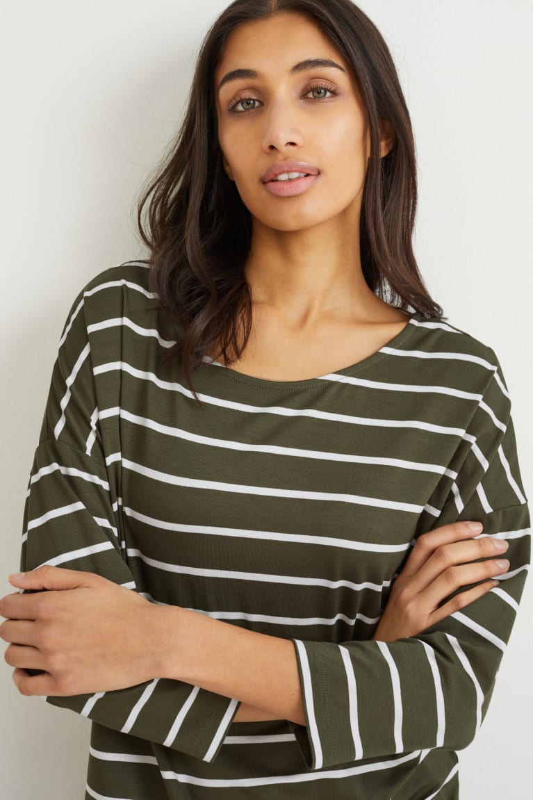 Dark Green C&A Long Sleeve Lenzing™ Ecovero™ Striped Women\'s Top | CAEDP-5307