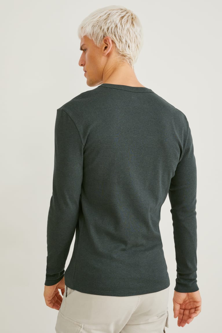 Dark Green C&A Long Sleeve Organic Cotton Men's Top | NQWST-2075