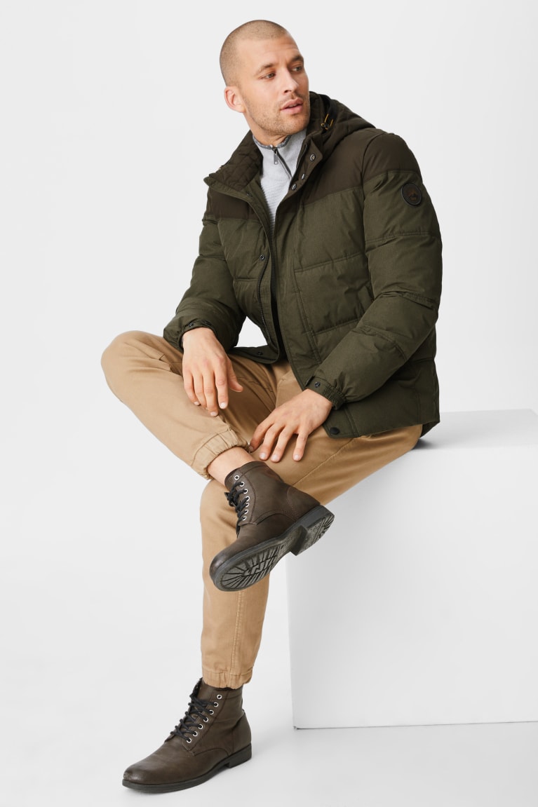 Dark Green C&A Outdoor With Hood Recycled Men's Jackets | QEZCF-4176