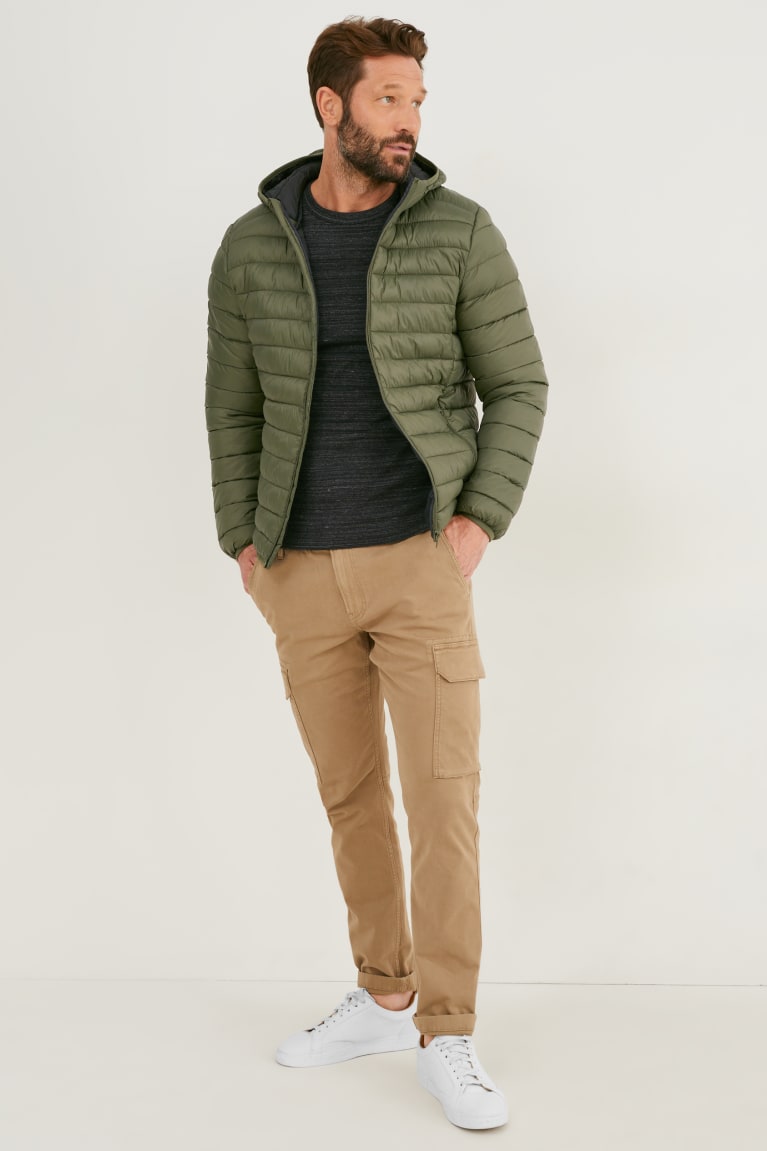 Dark Green C&A Quilted With Hood Recycled Men's Jackets | FVURS-5180