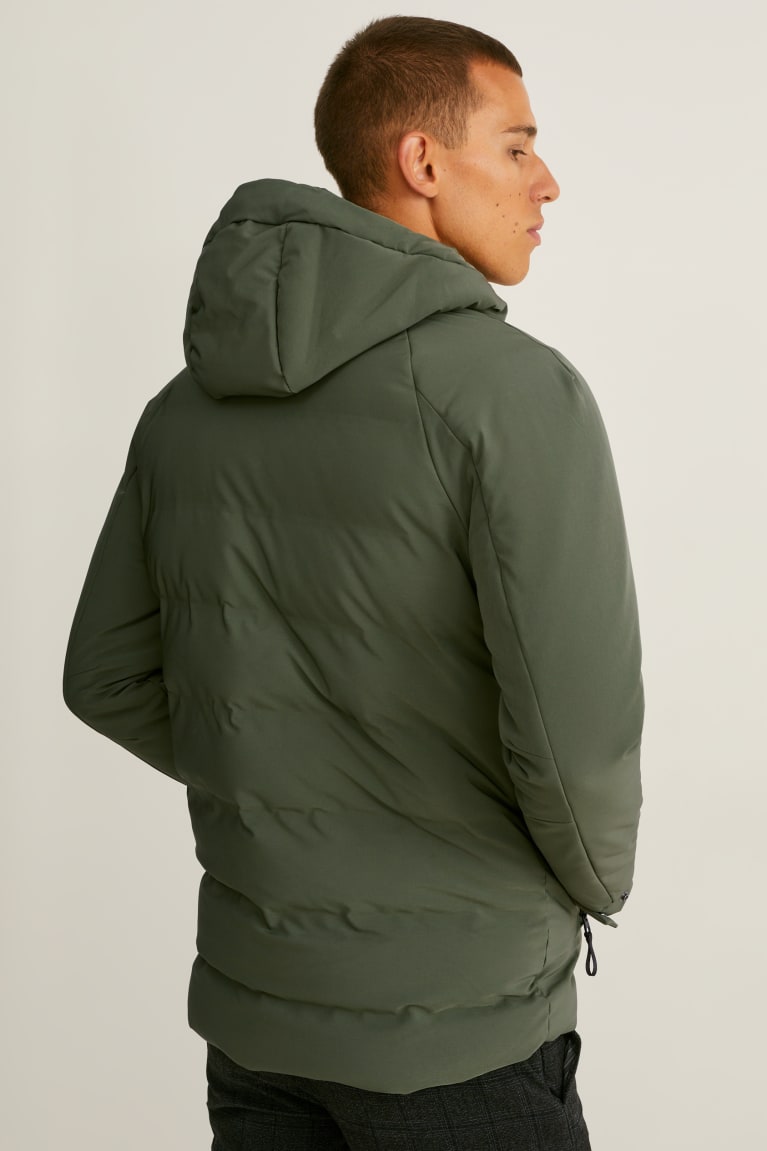 Dark Green C&A Quilted With Hood Recycled Men's Jackets | JBOHV-8146