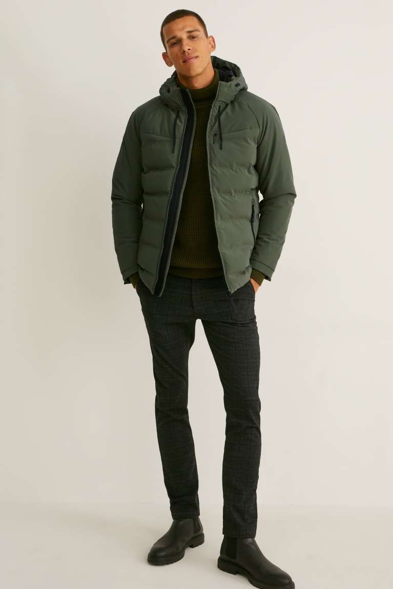 Dark Green C&A Quilted With Hood Recycled Men's Jackets | JBOHV-8146