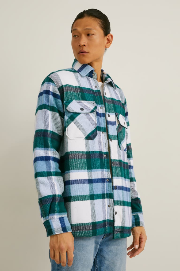 Dark Green / White C&A Check Men's Shirts | WZQUX-9830