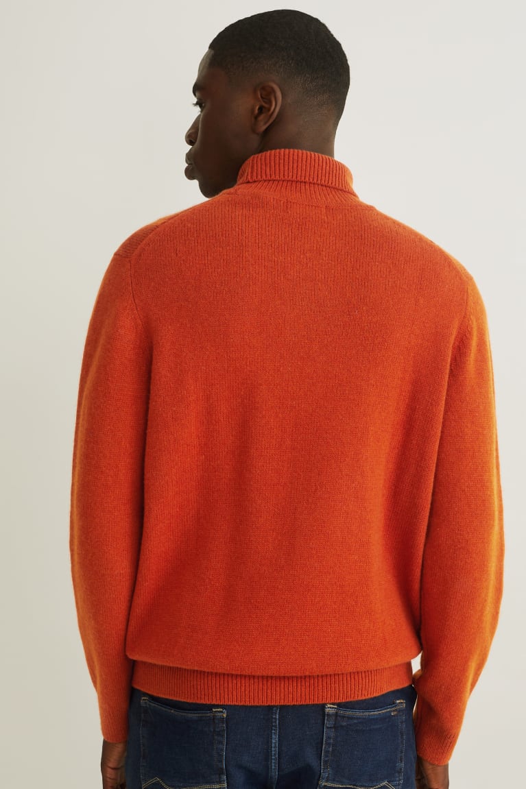 Dark Orange C&A Polo Neck Wool Blend Recycled Men's Jumper | SCPXA-2054