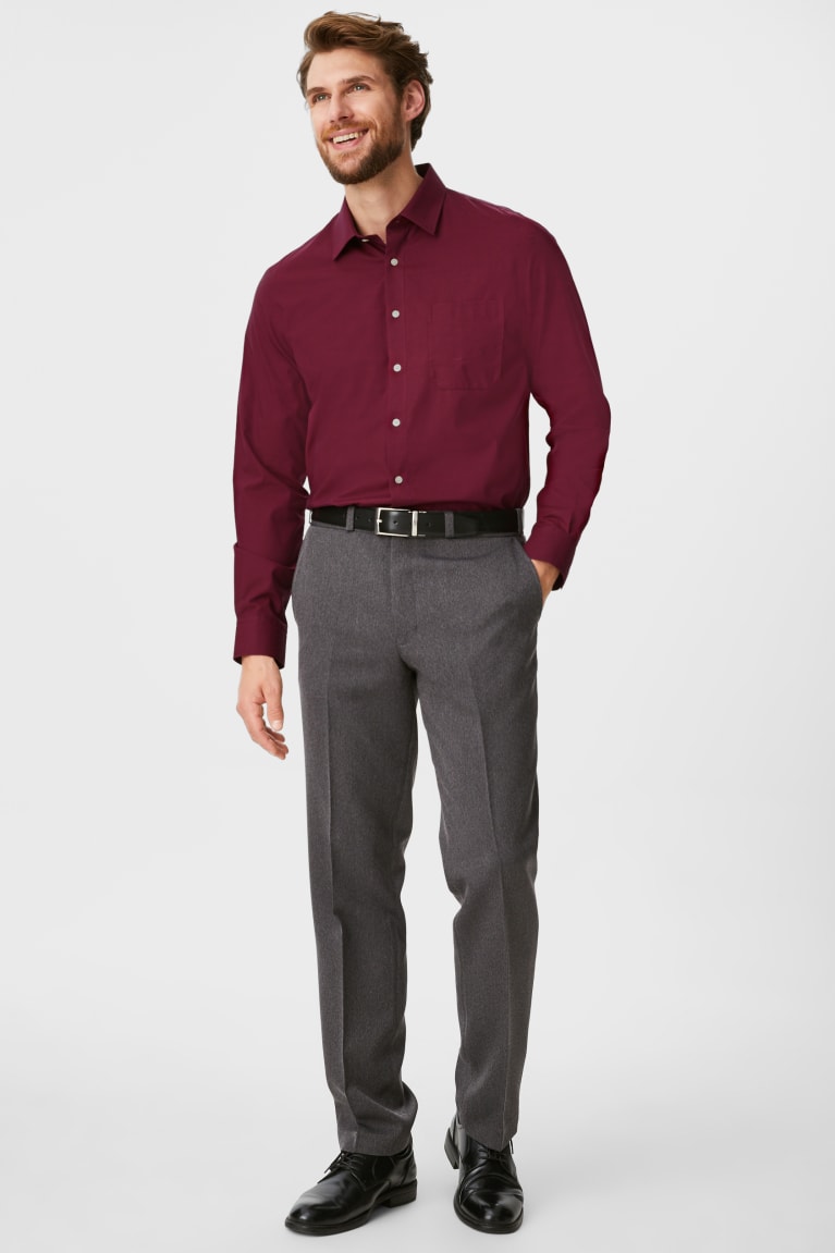 Dark Red C&A Business Regular Fit Kent Collar Easy-iron Men's Shirts | LFIJV-3824