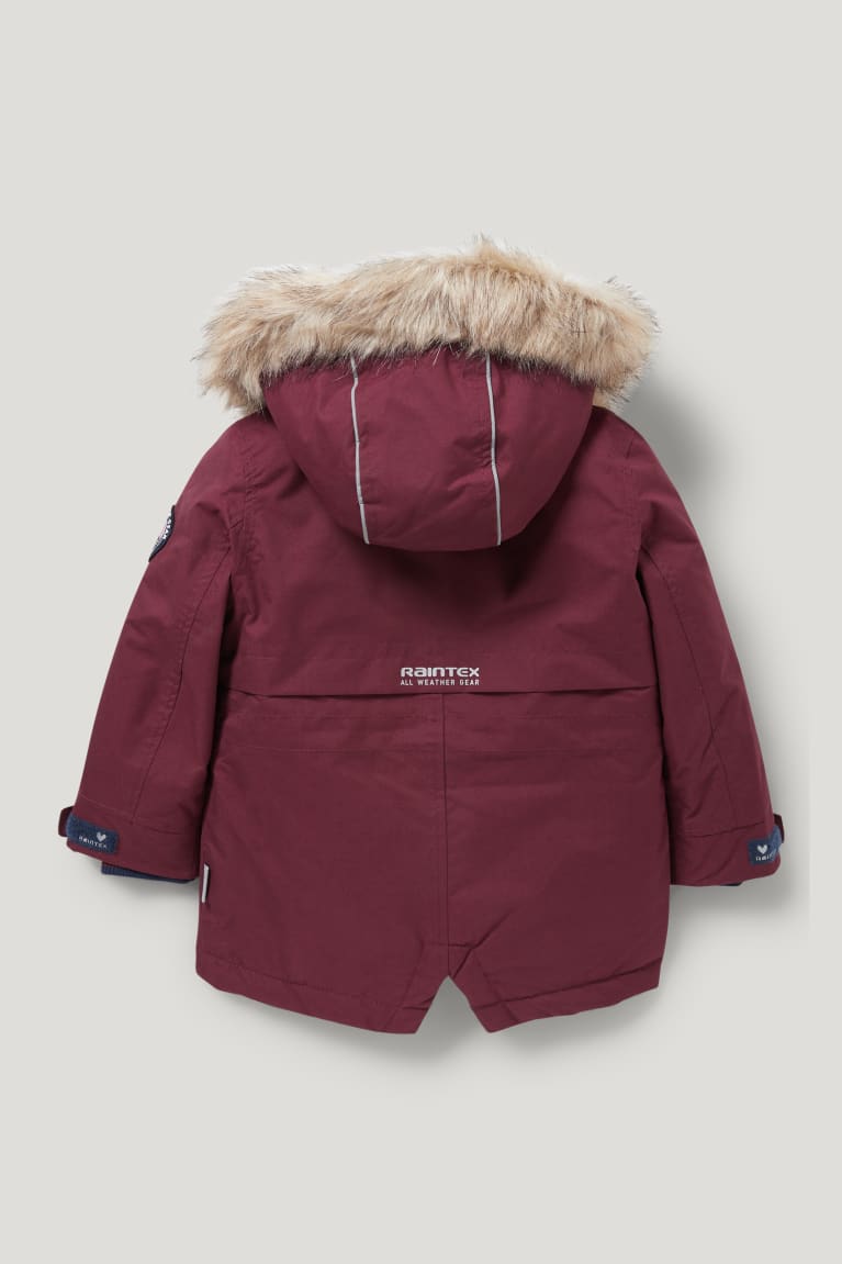 Dark Red C&A Parka With Hood And Faux Fur Trim Winter Recycled Girls' Jackets | LTHCA-9425